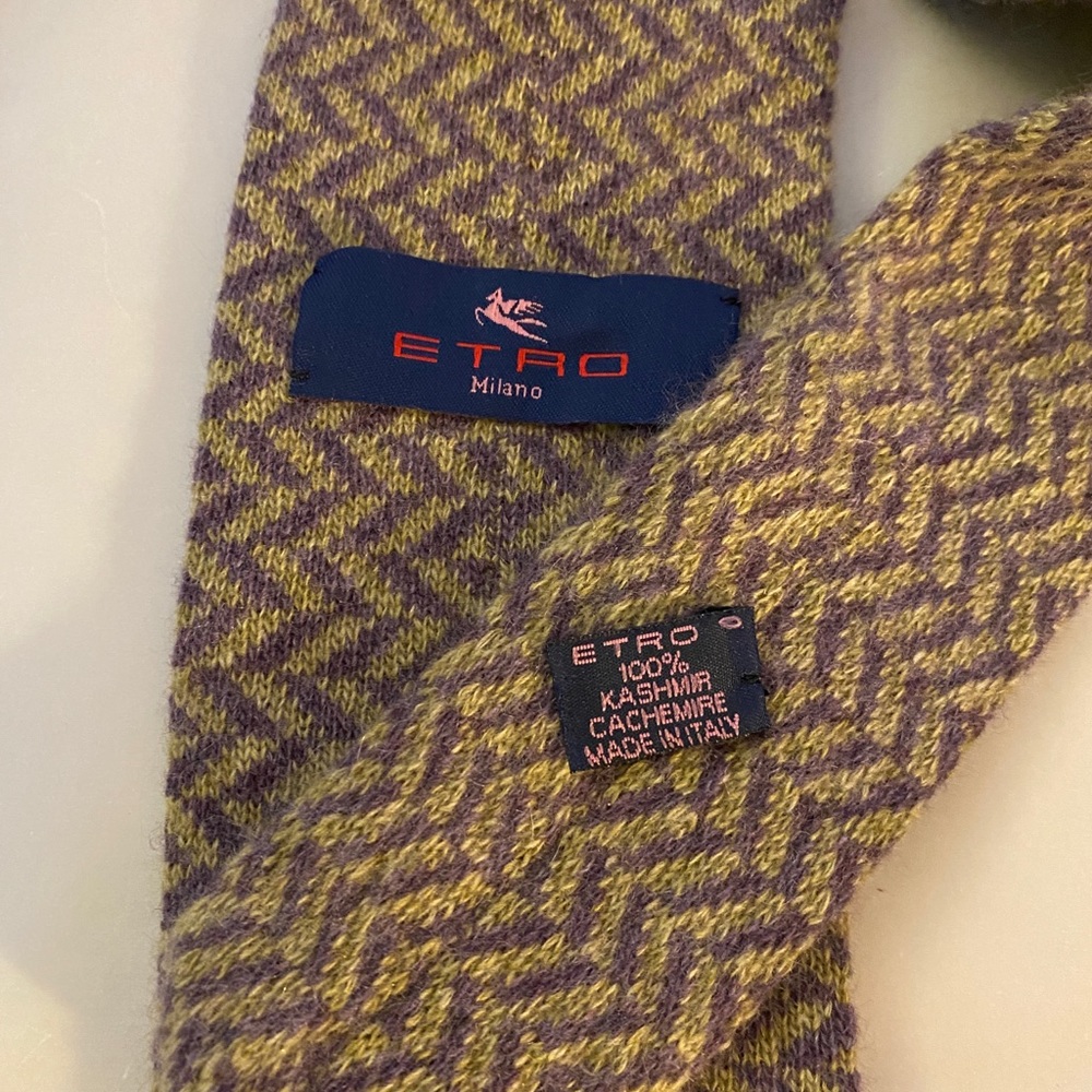 Etro Milano Cashmere Knit‎ Neck Tie Purple Zigzag Herringbone - Picture 2 of 2